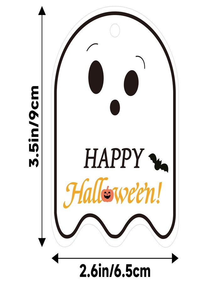 G2PLUS Happy Halloween Tags - 50 Pcs Ghost Paper Gift Tags with String for Trick or Treat Bags, Spooky Halloween Party Favors Tag for Candy Bags, DIY Crafts, Gift Wrapping(2.5x3.5 in) - Image 2